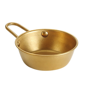 Vintage Gold Stainless Steel Bowl With Handle Outdoor Camping Tableware Solid Color Distressed Design - Product Image 2