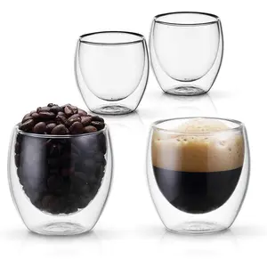 كوب قهوة زجاجي من الزجاج السميك عالي الجودة وبورون سيليكون مزدوج الطبقة كوب قهوة زجاجي
