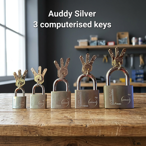 Cadenas Auddy en laiton argenté 32-70mm avec 3 clés informatisées Haute sécurité Finition polie - Product Image 2