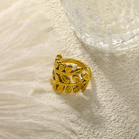 Bague manchette ouverte en acier inoxydable plaqué or 18 carats, motif feuille de blé ajourée, bijou de doigt tendance et élégant pour femme, usage quotidien