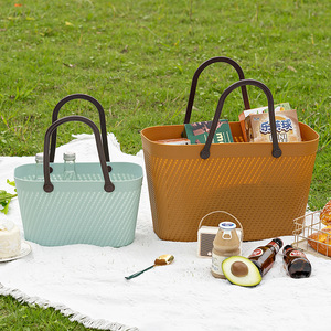 Korean Style Plastic Storage Basket Rectangle 20-35L Eco Friendly Shopping Carry Outdoor Picnic Use - Product Image 2