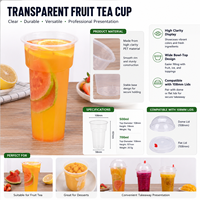 Nouvel Arrivage Gobelet Rectangulaire Jetable en Plastique PP Rigide 500ml 700ml avec Couvercle 108mm pour Thé aux Fruits, Bubble Tea, Boba, Logo Personnalisé