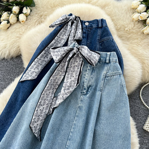 Gonna da <span class=keywords><strong>donna</strong></span> primaverile in seta artistica coreana retrò, stile cowboy, semplice, per il commuting, a vita alta, sottile, a trapezio - Product Image 2