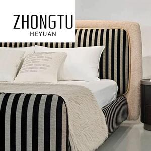 Ý thiết kế mới cao cấp Vua kích thước giường vải hiện đại bọc sang trọng trở lại biệt thự đồ nội thất phòng ngủ sang trọng giường đôi - Product Image 6