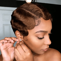 Perruques YWhair Shanghai Wave Water Wave Pixie Cut, fabriquées à la machine, en cheveux humains, pleine densité, naturelles, 100% cheveux Remy
