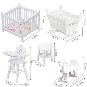 Meubles miniatures pour <span class=keywords><strong>maison</strong></span> de poupée 1:12, chambre d'enfant, berceau, cheval <span class=keywords><strong>à</strong></span> <span class=keywords><strong>bascule</strong></span> en bois blanc, chaise haute, tabouret - Product Image 2