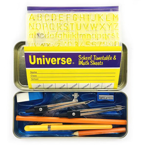 Offre Spéciale – Kit de Géométrie Métallique Universel de Qualité Supérieure, Multifonctionnel, 14 Pièces, dans une Boîte en Métal avec Stylo Bille - Product Image 2