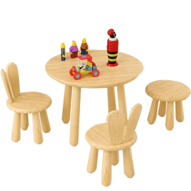 Ensemble de table et de chaises en bois naturel pour enfants, vente en gros