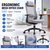 Chaise de bureau ergonomique moderne en tissu PU, réglable en hauteur, dossier haut en éponge, support lombaire, base en aluminium, pivotante, fixe, pour la maison et le bureau