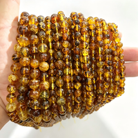 Perles d'ambre naturel piebald 6-10mm, perles rondes en vrac, perles en pierre d'ambre véritable pour la fabrication de bijoux, bracelets, colliers, DIY