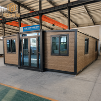 Casa Contenedor Expandible de Doble Ala, Villa de Jardín con Acabado de Madera, Cabaña para Invitados, Casa Móvil Modular Prefabricada de Instalación Rápida