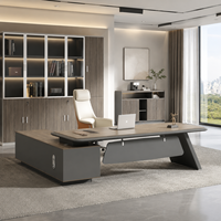 Ensemble de bureau de direction en forme de L, table en placage de bois avec armoire latérale pour projet de bureau d'entreprise