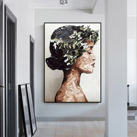 Peinture à l'huile peinte à la main, portrait de femme texturé en impasto, couteau à palette, toile, art abstrait, visage décoratif pour salon