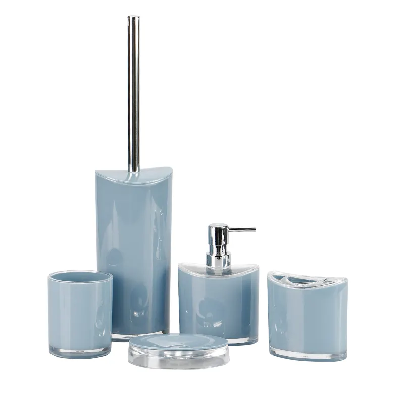 J & S Home-Juego de accesorios de plástico para baño, Set de 5 piezas con cepillo para el inodoro