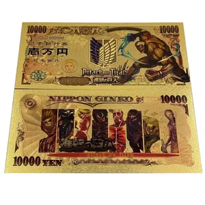 Custom Japan Anime Banknotes Attack On Titan 10000 Yen PET Gold Plated Bank Note