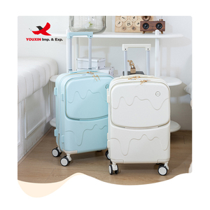 Ice Cream Stripe Wear-resisting <b>Suitcase</b> Aluminum Pull Rod Security Lock Side Hook Luggage with USB RTS Bulk Mixed Order - Product Image 1