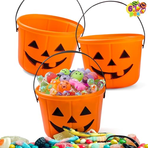 Seau à bonbons d'Halloween en forme de citrouille Jack O'Lantern avec poignée, fournitures de fête d'Halloween - Product Image 1