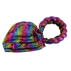 Gorro <span class=keywords><strong>de</strong></span> Turbante Africano Metálico para el Cabello, Diseño <span class=keywords><strong>de</strong></span> Moda, Pre-atado, Elástico, Trenzado, para Exteriores, para Mujer - Product Image 6
