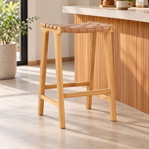 Taburete de Bar Moderno de Madera con Asiento Tejido, Diseño Escandinavo, Estable, para Barra de Cocina o Isla, Mueble para el Hogar - Product Image 2