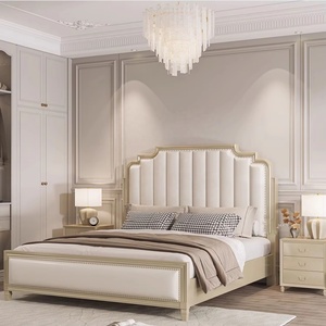 Lit double européen en bois massif de luxe américain 1,8 m 2 m, inspiré des panneaux modernes de chambre principale, lit de princesse style palais français - Product Image 4