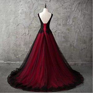 Evening Gown Ball Gown Empire Waist Sweetheart Neckline Contrast Color Wine Red Black Long Dress For Formal Events - Product Image 2