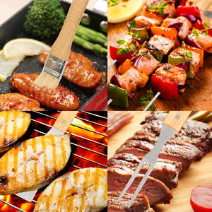 10PCS Portable <b>BBQ</b> Tool Set 10PCS Barbecue Cooking Tools Fork Turner Tong Kitchen Barbecue Baking Accessories with Wood Handle - Product Image 6