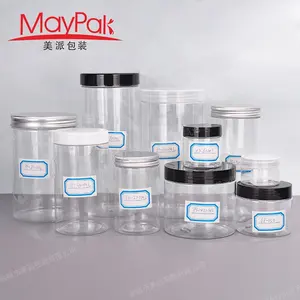 Frascos de plástico transparente para cbd, frascos rectos de 2 oz, 4 oz, 8 oz, con tapa de aluminio forrado, negro, liso, 12 oz, 16 oz