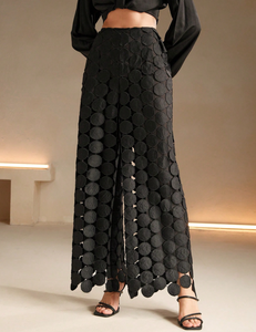 Pantalon d'été taille haute pour femmes sur mesure style minimaliste uni jambe droite avec frange de tranche pantalon décontracté creux - Product Image 3