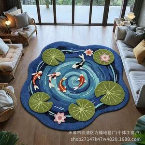 Alfombra redonda de imitación de cachemira con forma de estanque Koi, antideslizante, para sala de estar, dormitorio, decoración del hogar, alfombra para el suelo - Product Image 4