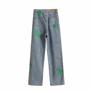 Jeans en Denim à Coudre en <span class=keywords><strong>Cuir</strong></span> pour Femmes Pantalon Droit Décontracté Taille Haute Pantalon Élastique Streetwear Hip Hop Lâche Pantalon en Denim pour Dames - Product Image 3