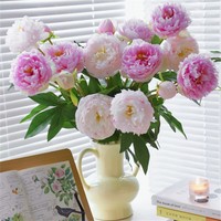 Fleur de pivoine artificielle en soie de haute qualité à 3 têtes, blanche et rose, pour la décoration de mariage, les fêtes et les centres de table.