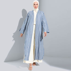 2023 Modest 2 pezzi cotone stropicciato turco Dubai Set di corde lunghe abito musulmano islamico Eid Kimono Abaya per le signore - Product Image 5