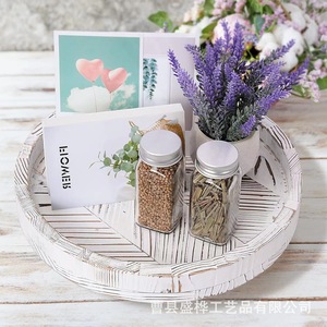 Retro Style Rotating Solid Wood Round Storage <b>Tray</b> Distressed Color For Home Desktop Display - Product Image 3