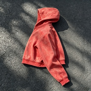 Men's Red Hooded Zip-Up Fleece <b>Jacket</b> <b>Short</b> Length Regular Fit Knitted Fabric With <b>White</b> Dots Detailing - Product Image 2