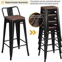 Chaise de bar industrielle vintage avec dossier en métal, siège carré en bois, tabouret de comptoir empilable en fer pour bistrot, pub, îlot de cuisine