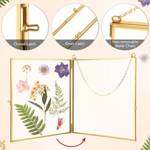 Cadre <span class=keywords><strong>photo</strong></span> suspendu carré en laiton et <span class=keywords><strong>verre</strong></span> DIY, double <span class=keywords><strong>verre</strong></span> <span class=keywords><strong>transparent</strong></span> pour projet d'artisanat en résine de fleurs pressées - Product Image 1