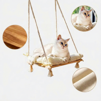 Hamac suspendu pour chat en bois massif avec corde en coton, étagère de fenêtre suspendue pour chat, coussin lavable pour intérieur, vente en gros OEM