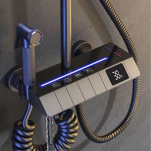 Juego de Ducha Completo, Cromado Pulido, Mezclador de Ducha Contemporáneo, Negro Blanco, Lluvia, Masaje, Latón, Termostático, Cerámica, Apartamento - Product Image 5