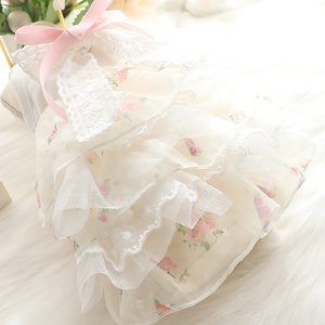 Vestido de Lujo al por Mayor para Perros Pequeños, Color <span class=keywords><strong>Rosa</strong></span> y Blanco, Vestido de Gasa con Estampado Floral para Perros y Gatos - Product Image 5