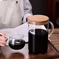 Carafe en verre borosilicate résistant à la chaleur avec couvercle en liège naturel, compatible avec les plaques de cuisson, pour café, eau, jus et thé