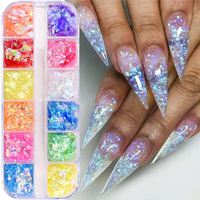 12 grilles de paillettes colorées en forme de cœur, paillettes mixtes pour ongles, décorations, breloques, paillettes irrégulières, accessoires pour ongles