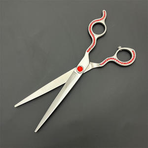 Tijeras de peluquería para mascotas con gemas rojas, 7 pulgadas, acero inoxidable, herramientas para cortar el pelo de perros, diseño de mango único, tijeras de belleza - Product Image 1