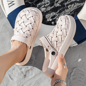 Men's Summer <b>Clogs</b> Breathable PVC Upper EVA Outsole Thick Sole Casual Beach Sandals Slip on Youth Style 8810 Beige Black - Product Image 3