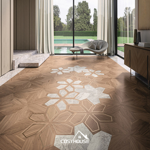 Suelo de Parqué de Madera de Teca de Lujo con Patrón de Hoja de Loto, Mosaico Artístico de Madera para Diseño de Interiores de Villas - Product Image 6