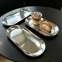 Plateau de service ovale en acier inoxydable, plateau à collation, plateau de vanité, plateau à bougies pour cuisine, restaurant, salle de bain, commode