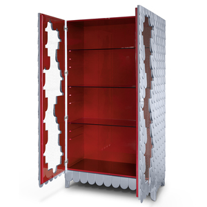 Mueble de Almacenamiento de Lujo con Hojas Plateadas de Inspiración Urbana, Estantes de Vidrio Refinados, Base de Metal, Duradero, para Sala de Estar o Dormitorio - Product Image 3