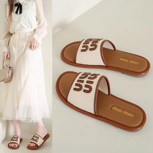 Spring Comfort - Women's Sheepskin <b>Slippers</b>, Knit Upper, Fleece Lining, PVC Sole, Peep Toe Leopard Print, Bow Decor, Flat Botto - Product Image 2
