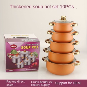 10 pièces en acier inoxydable ensemble d'ustensiles de cuisine pot à lait soupe pot antiadhésif casseroles antiadhésives casserole 16 18 20 22 <span class=keywords><strong>24</strong></span> <span class=keywords><strong>CM</strong></span> avec boîte-cadeau pour la cuisson - Product Image 4