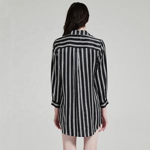 19mm 스트라이프 100% 실크 셔츠 드레스 뮬/베리 실크 헤비 웨이트 실크 잠옷 클래식 스타일 스톡 여성 잠옷 - Product Image 6