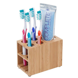 Support de rangement pour vanité de salle de bain 5 fentes brosse à dents en bambou et porte-dentifrice ensemble de salle de bain de qualité supérieure - Product Image 1
